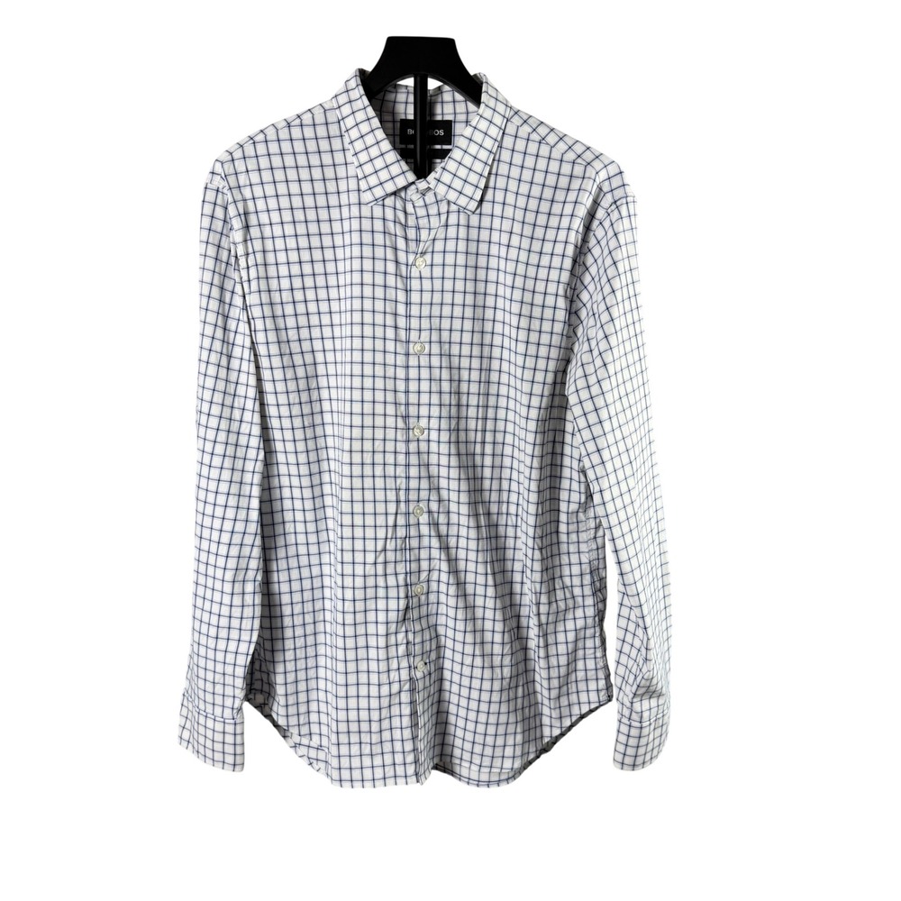 Bonobos Mens Athletic Fit Stretch Grid Check Button Down Shirt Blue White L